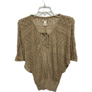Y2K Vintage Brown Knit Poncho Style Sleeve Deep VNeck Coverup Large Boho Fairy